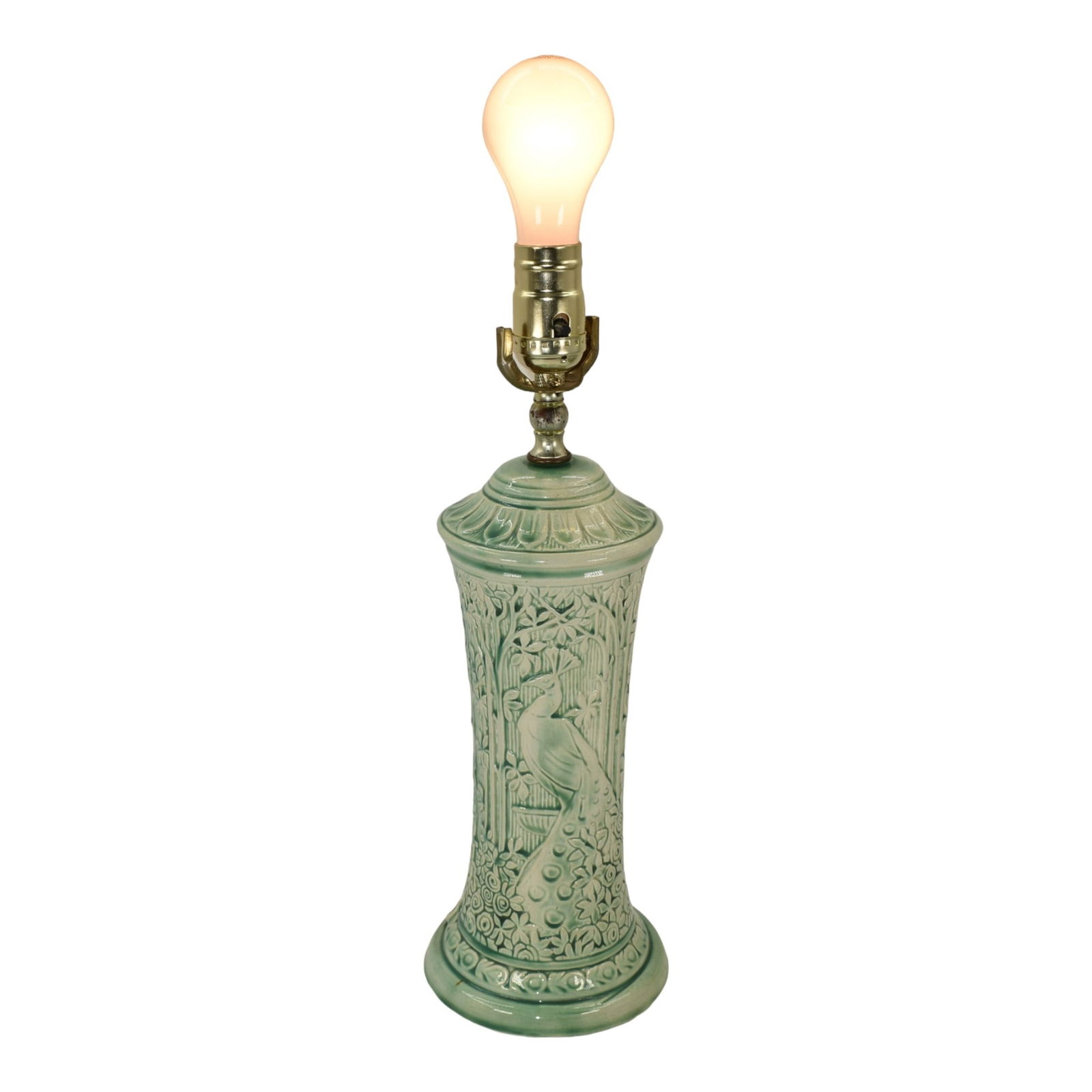 Weller Knifewood Selma Late 1910s Art Pottery Peacock Green Ceramic Factory Lamp (1 of 7)