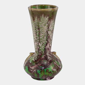 Weller Greenbriar Early 1930s Art Deco Pottery Purple Green Flowing Glaze Vase (1 of 6)