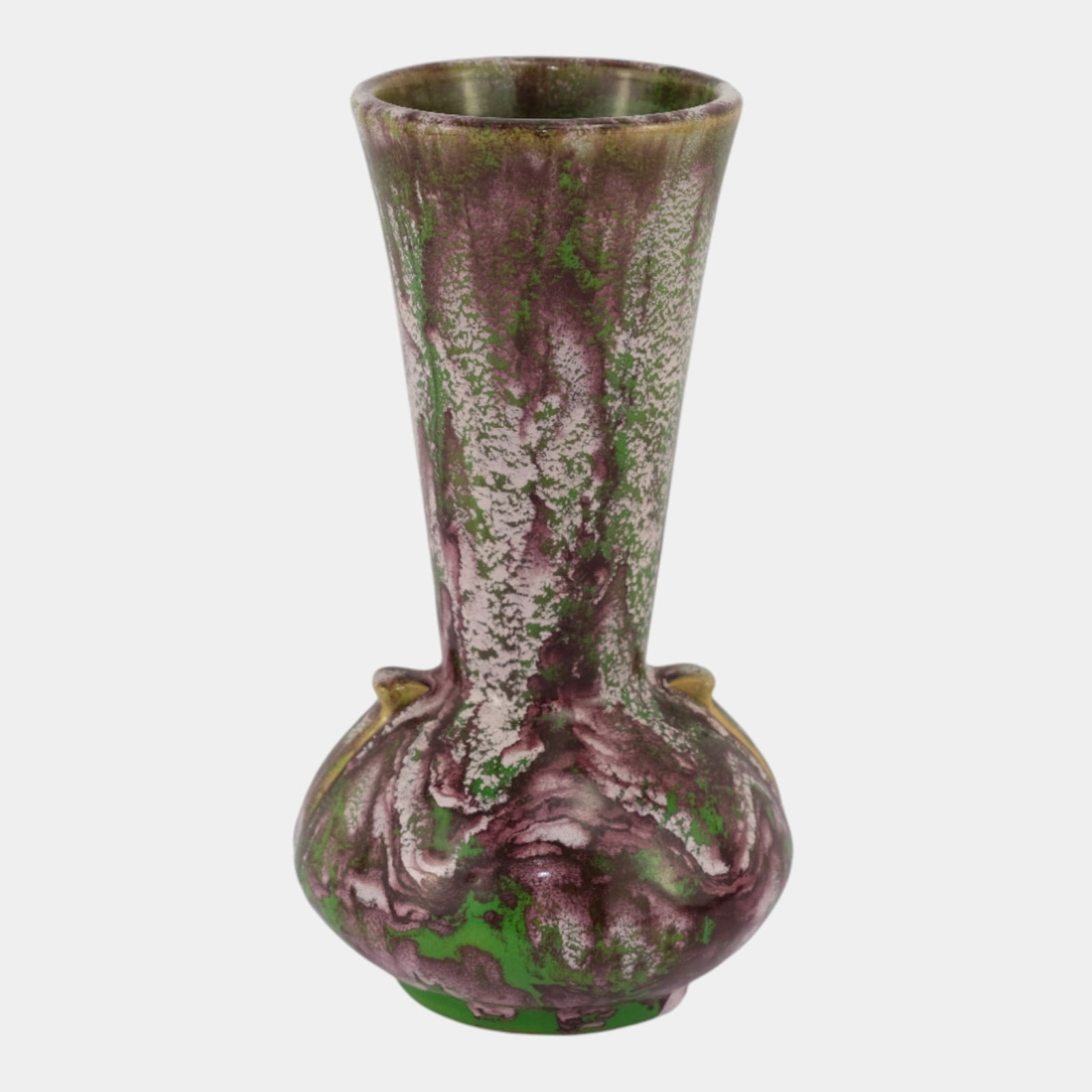 Weller Greenbriar Early 1930s Art Deco Pottery Purple Green Flowing Glaze Vase - 3