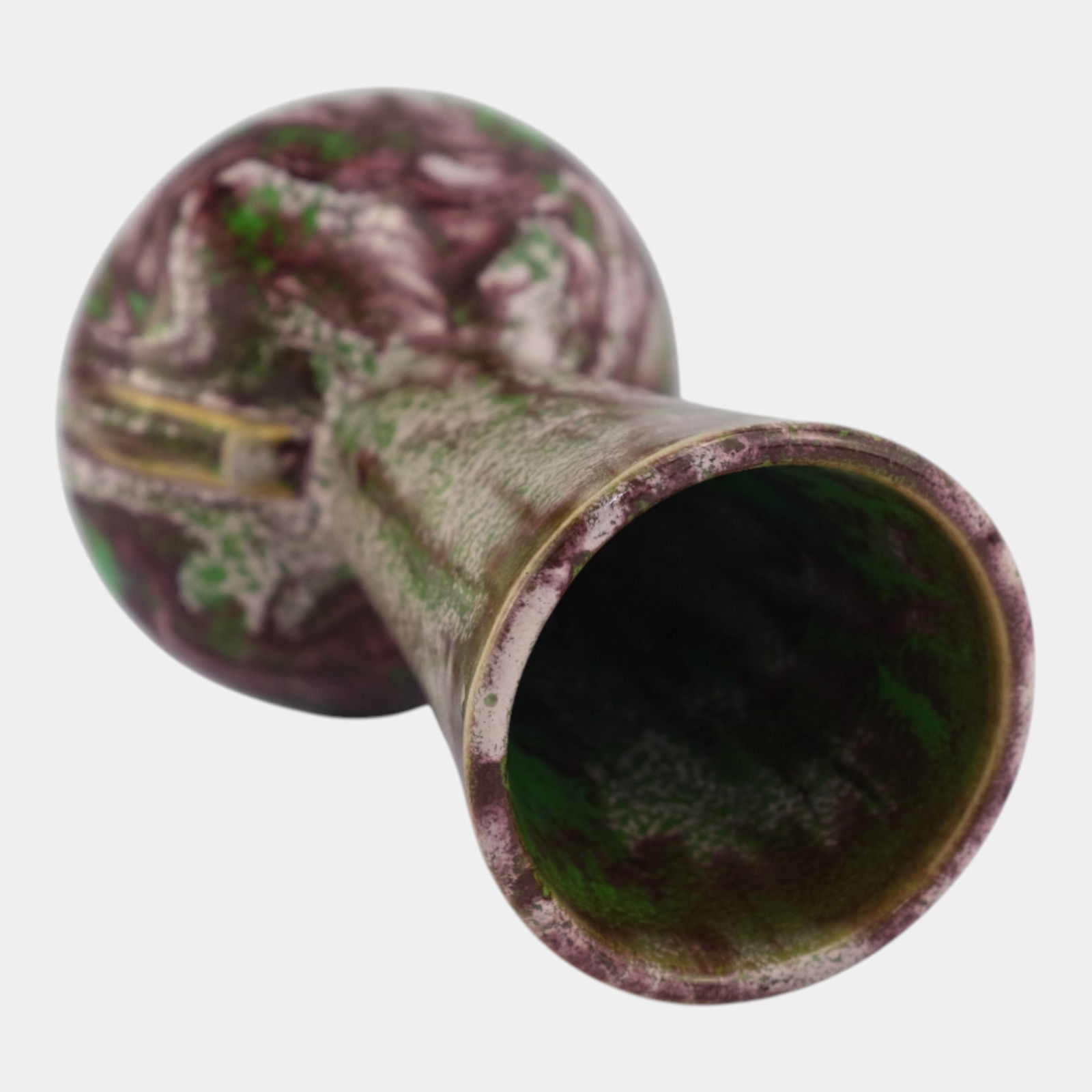 Weller Greenbriar Early 1930s Art Deco Pottery Purple Green Flowing Glaze Vase - 5