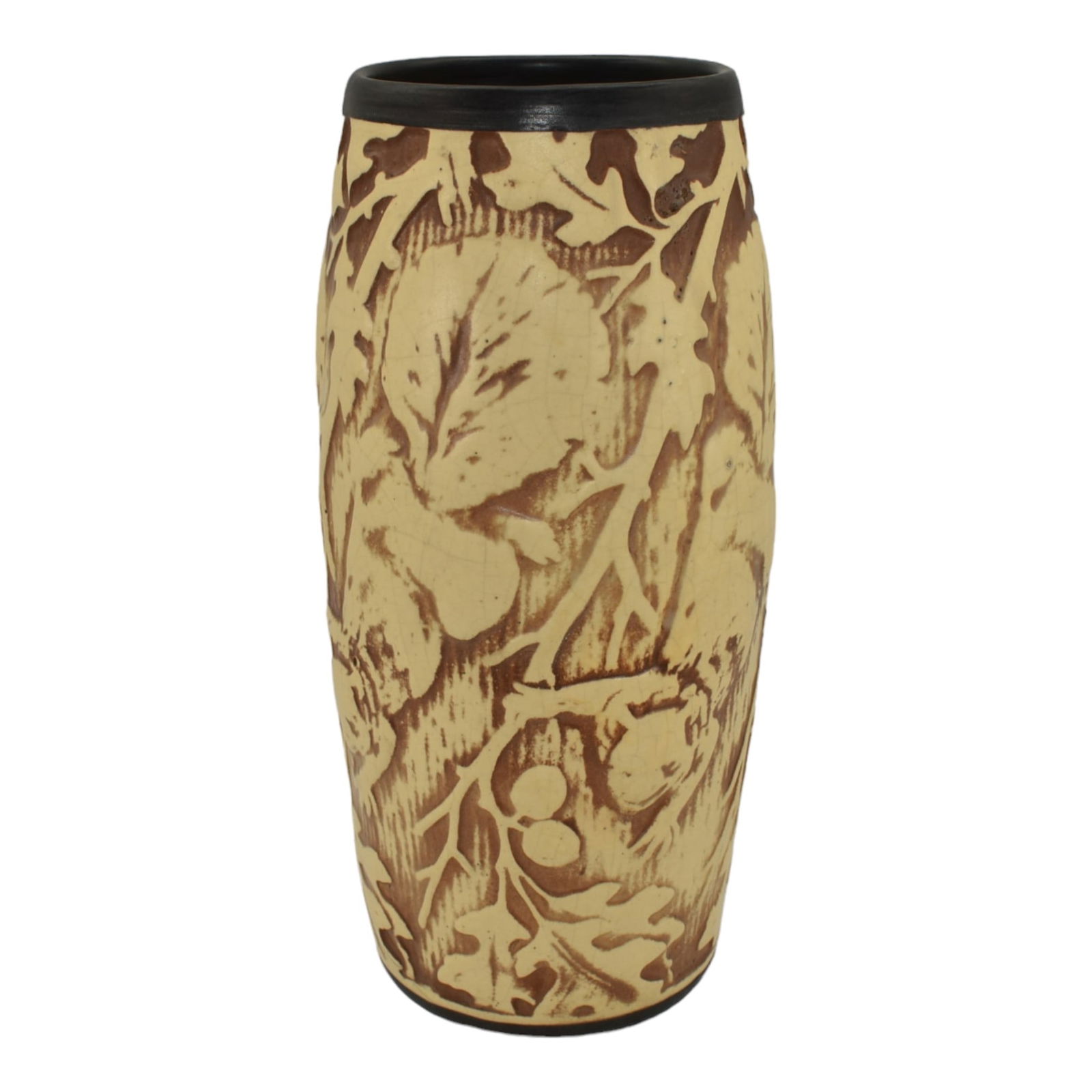 Weller Knifewood Late Teens Vintage Art Pottery Climbing Squirrels Ceramic Vase (1 of 6)