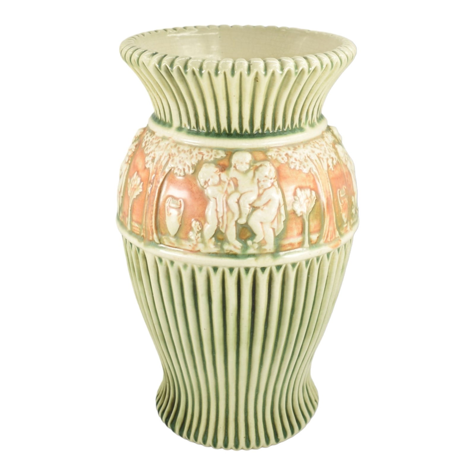 Roseville Donatello Ivory Green 1916 Vintage Art Pottery Ceramic Vase 110-12 (1 of 6)