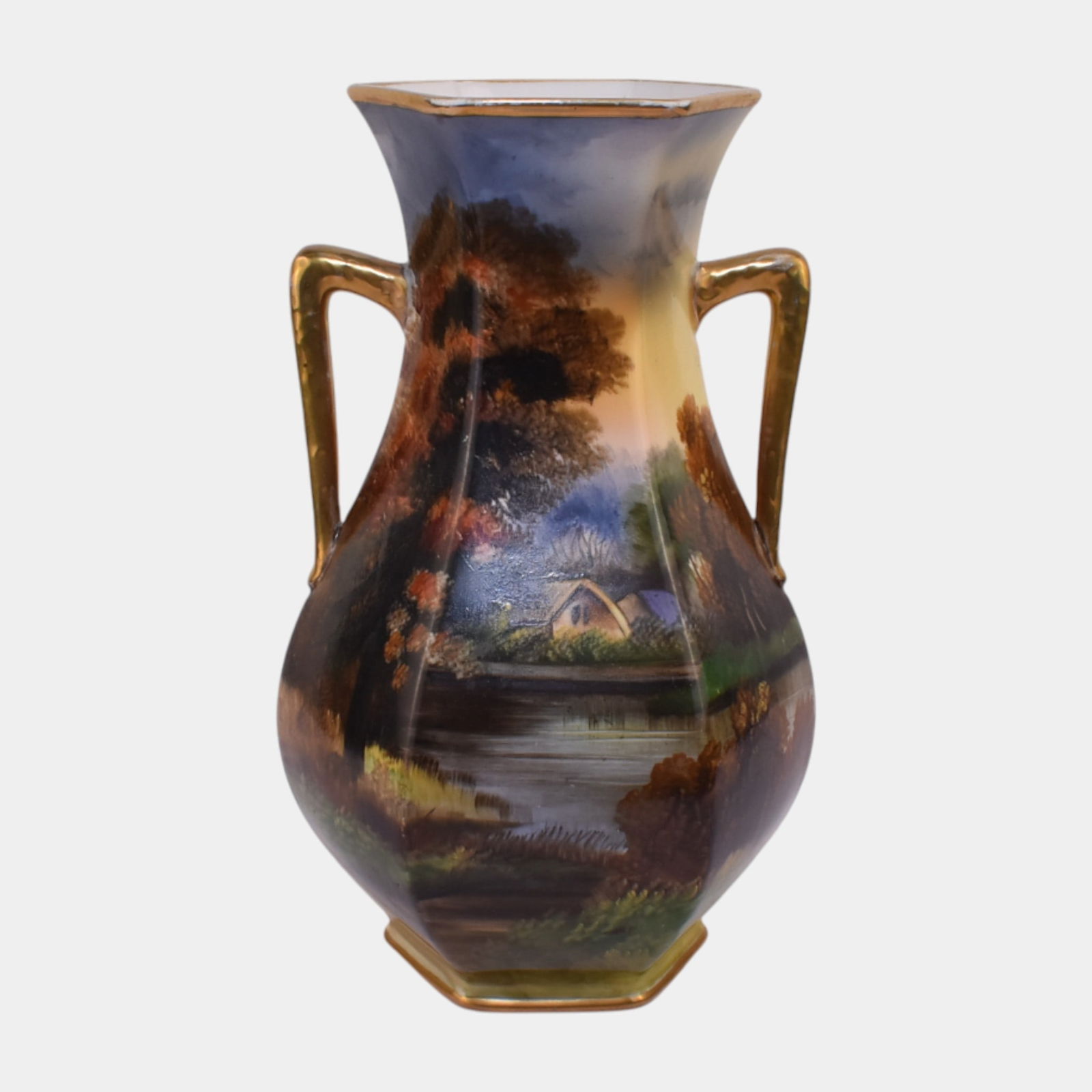 Morimura Brothers Japanese Hand Painted Scenic Landscape Handled Vase (1 of 3)