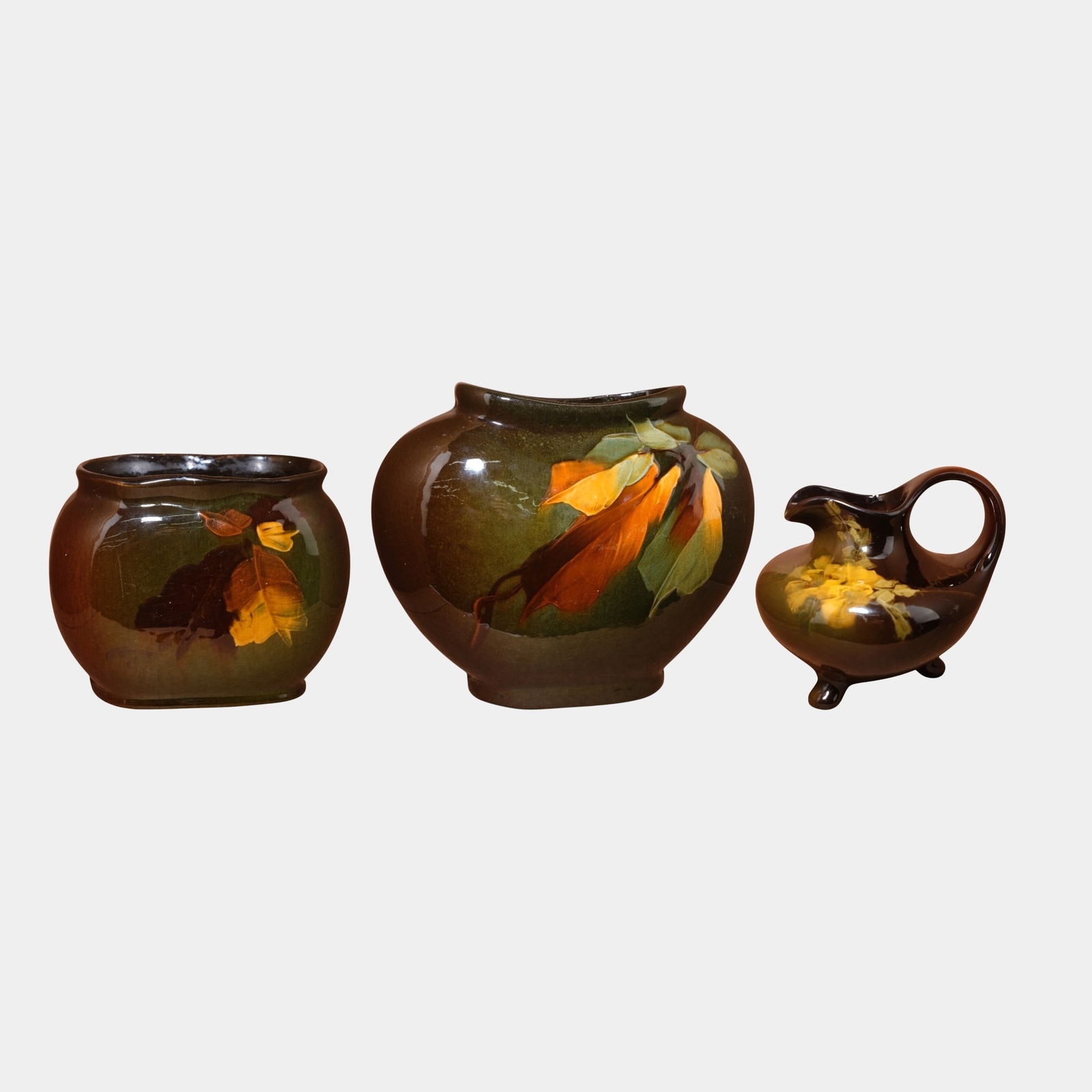 Weller Louwelsa McCoy Loy Nel Art 1900s Pottery Hand Painted Pillow Vases Pitcher: Weller Louwelsa McCoy Loy Nel Art 1900s Pottery Hand Painted Pillow Vases Pitcher Warmly expressive and richly decorative, this Arts & Crafts era Weller Louwelsa group features hand-painted autumn