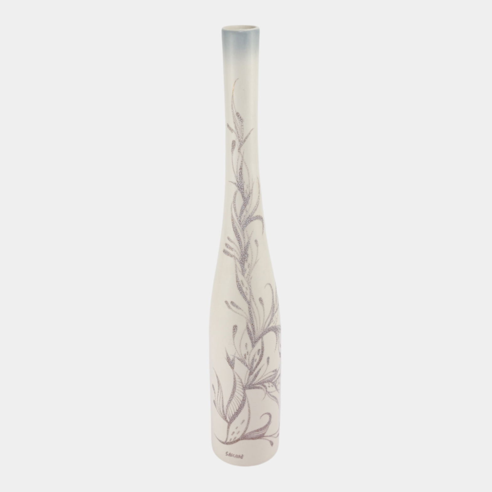 Sascha Brastoff California Mid Century Modern Tall Slender Floral Bottle Vase: Sascha Brastoff California Mid Century Modern Tall Slender Floral Bottle Vase Elegantly slender and delicately expressive, this Mid-Century Modern Sascha Brastoff vase features a tall bottle form