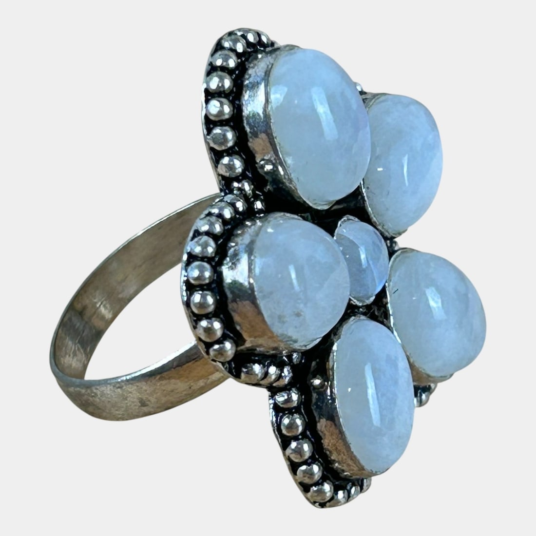 Sterling Silver 925 Vintage White Moonstone Cluster Statement Ring Size 8 (1 of 4)