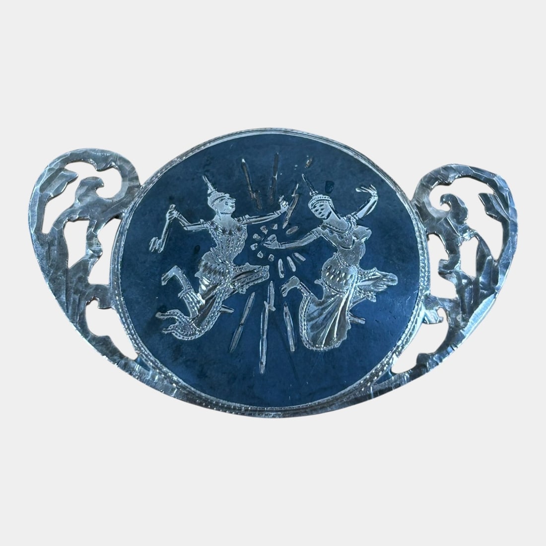 Sterling Silver 925 Siam Niello Mid Century Brooch With Dancing Figures (1 of 2)