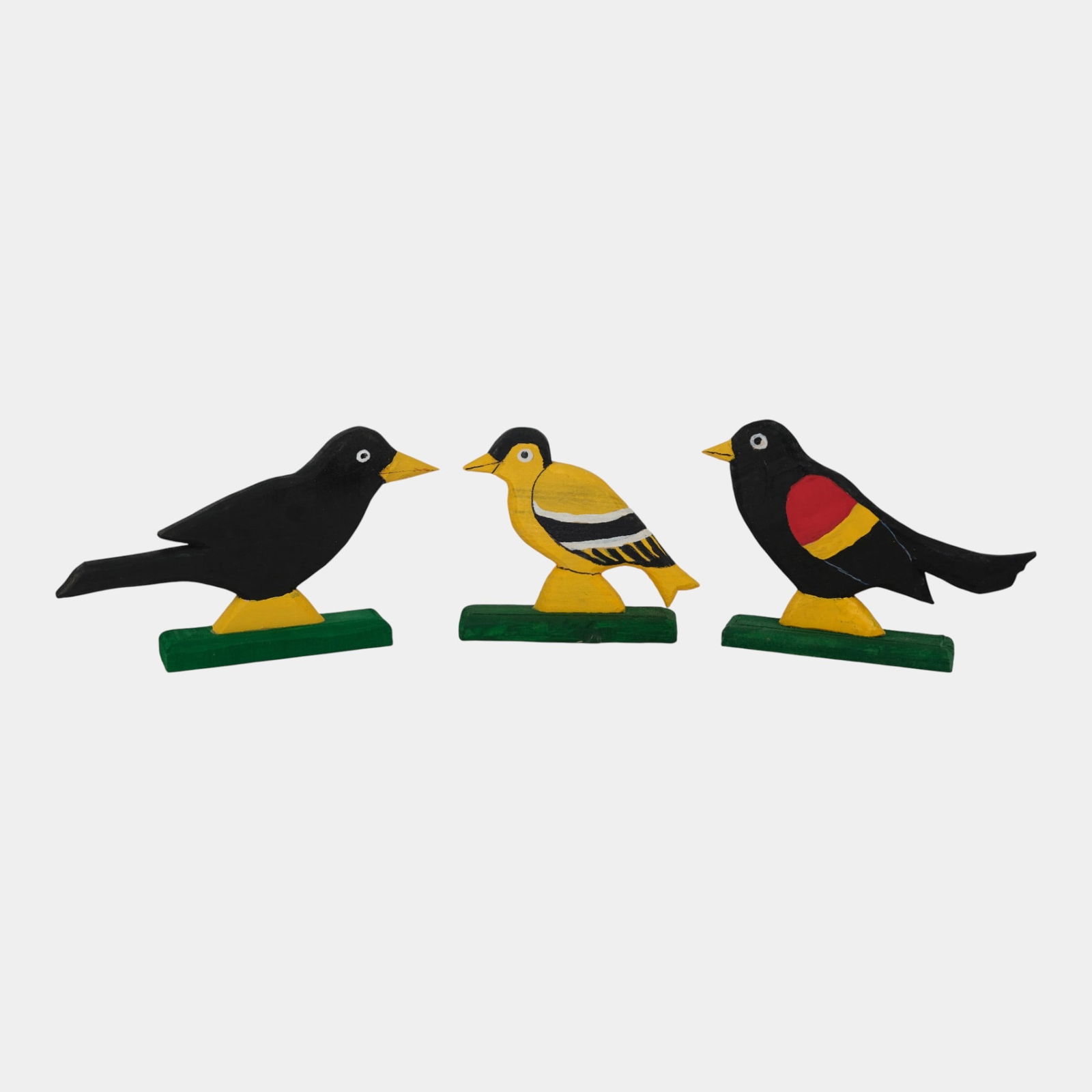Minnie Adkins Wooden Hand Carved Vibrantly Painted Folk Art Birds On Bases (1 of 4)