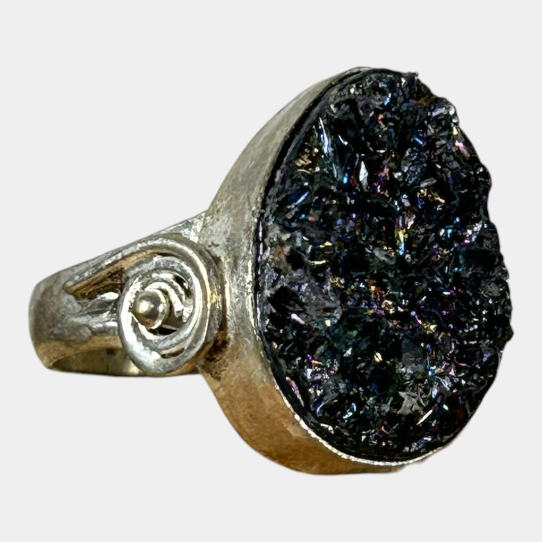 Sterling Silver 925 Druzy Quartz Modernist Statement Ring Size 7 (1 of 4)