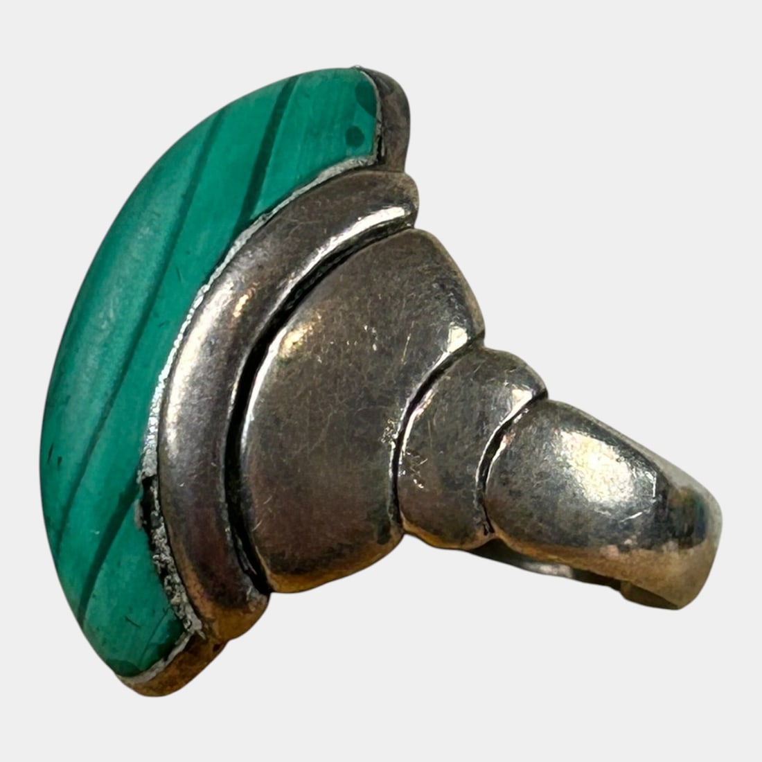 Art Deco Sterling Silver 925 Green Malachite 1930s Statement Ring Size 7 (1 of 3)