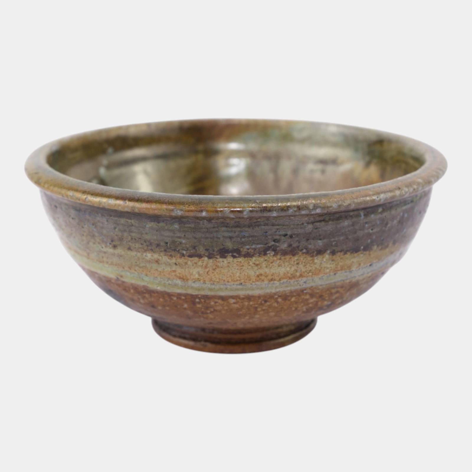 Don Reitz Studio Pottery Hand Made Earthy Brown Striped Footed Bowl (1 of 4)