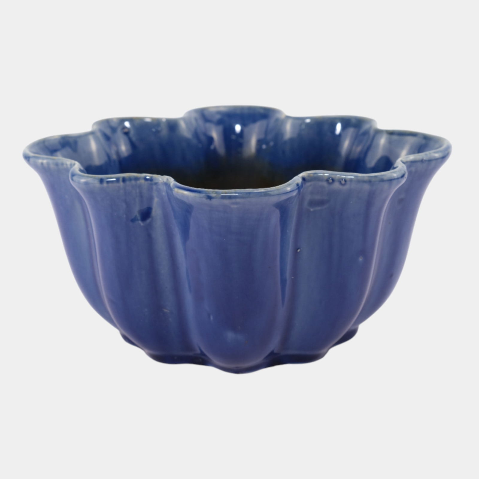 Fulper Art Pottery Cobalt Blue Orange Arts And Crafts Lobbed Oval Vase 4055 (1 of 4)