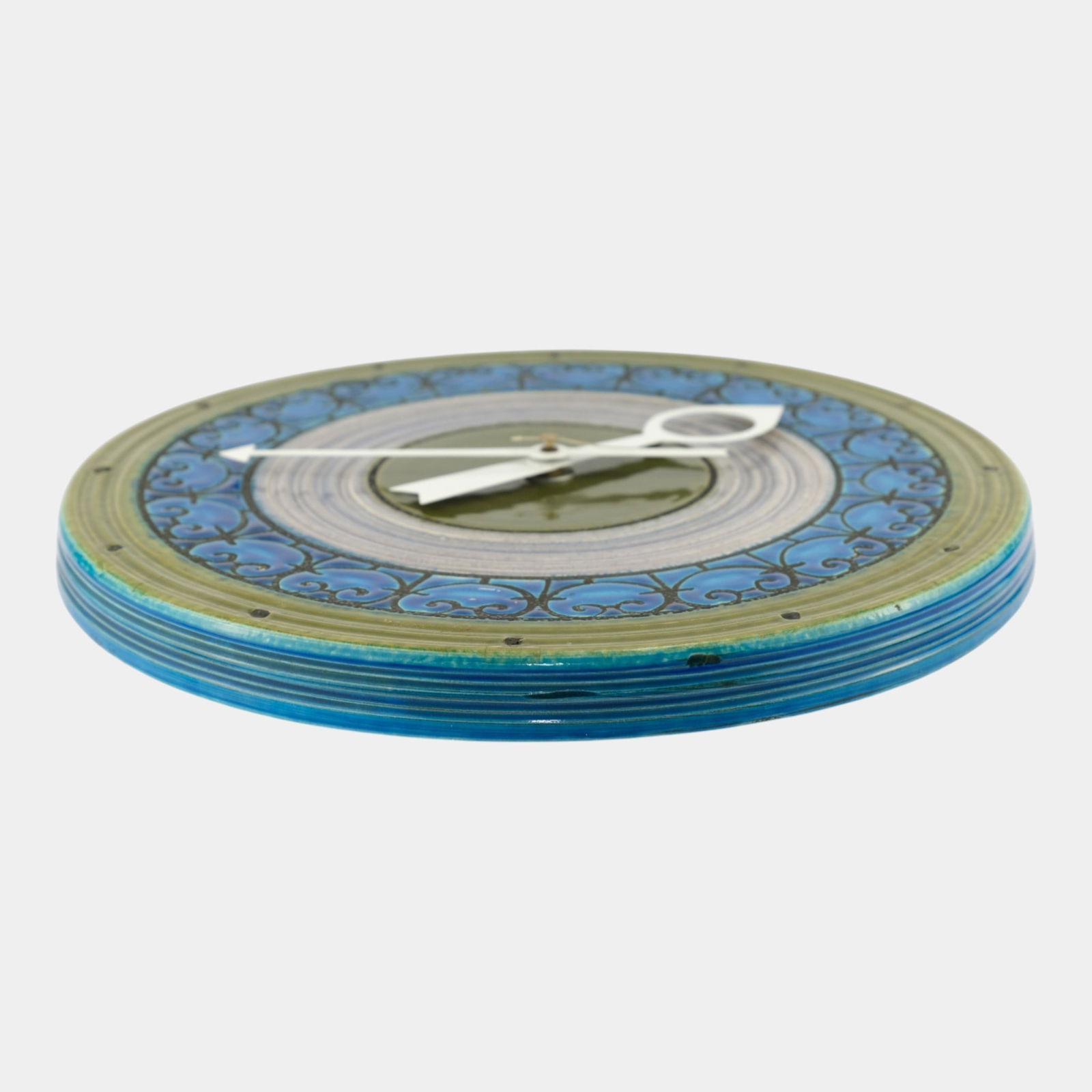 Bitossi & Howard Miller For Raymor Green Blue Mid Century Art Pottery Clock 7574 - 4