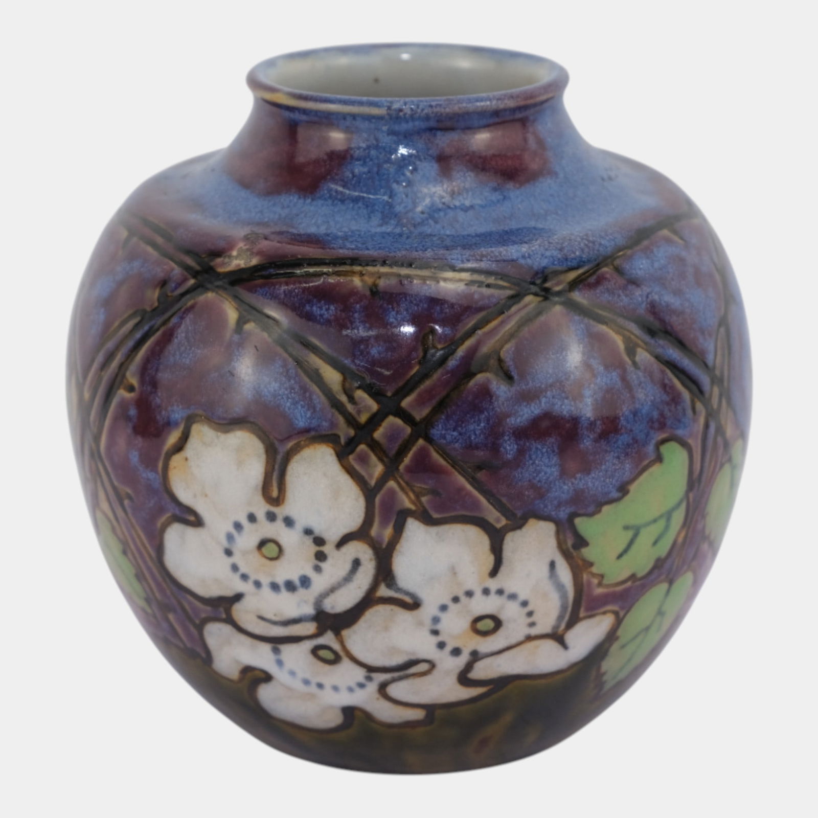 John Huskinson For Royal Doulton English Art Pottery Purple Floral Vase 7916 (1 of 6)