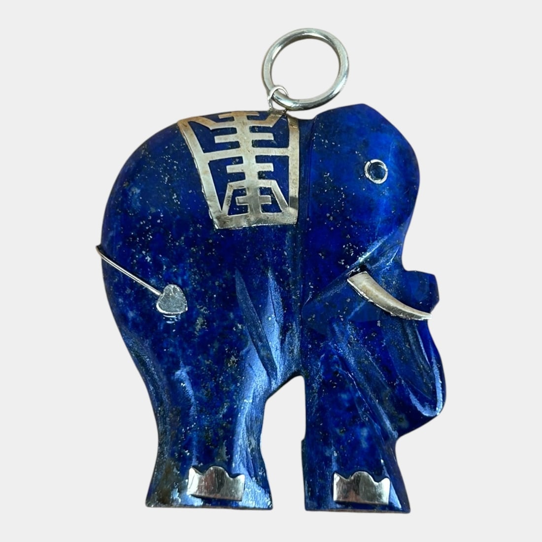 14K Yellow Gold Accents Lapis Lazuli Elephant Traditional Chinese Pendent (1 of 2)