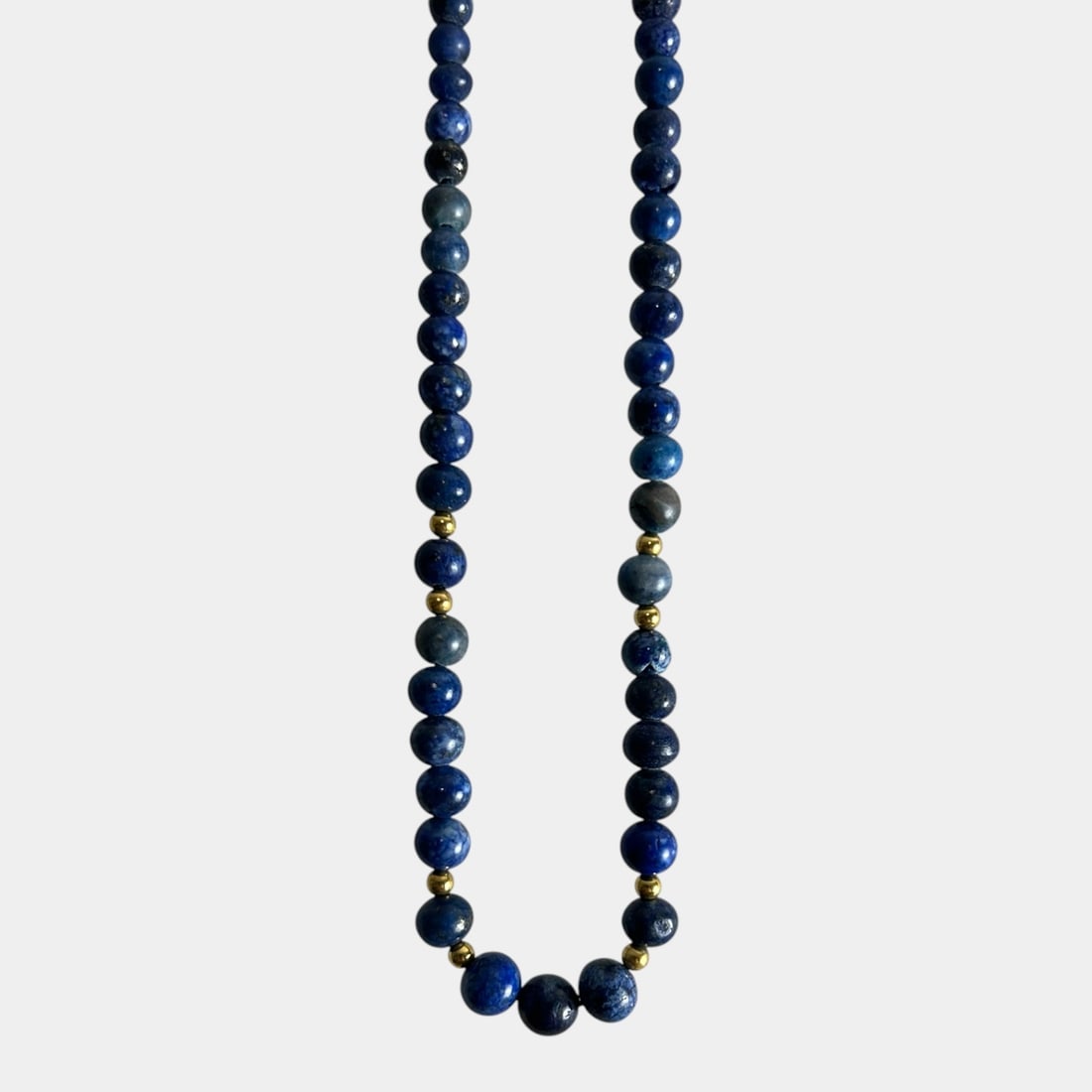 18K Yellow Gold With Blue Lapis Lazuli Stone Bead 16" Long Necklace (1 of 3)