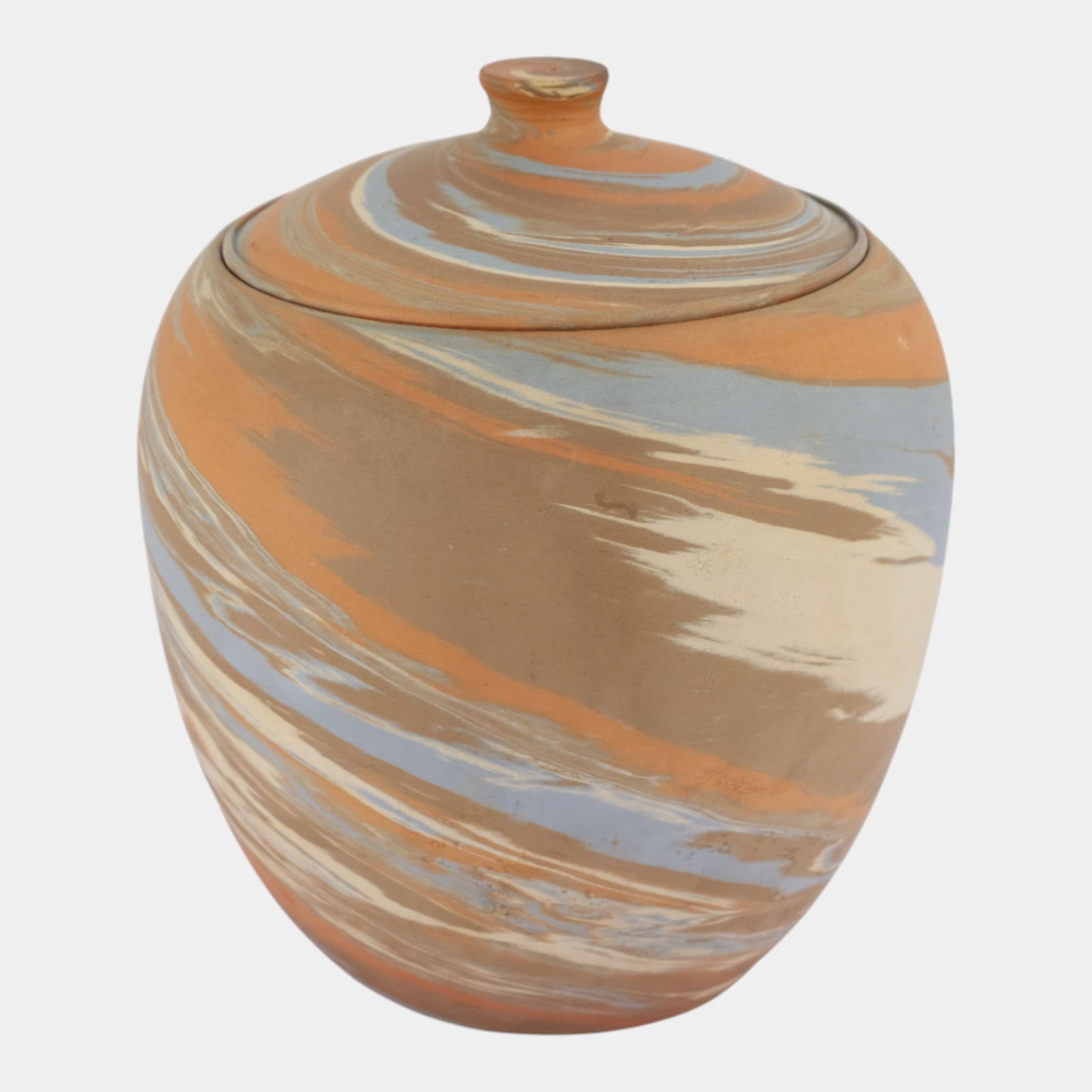 Evans Mission Swirl 1930s Vintage Hand Made Art Pottery Blue Brown Lidded Jar (1 of 4)