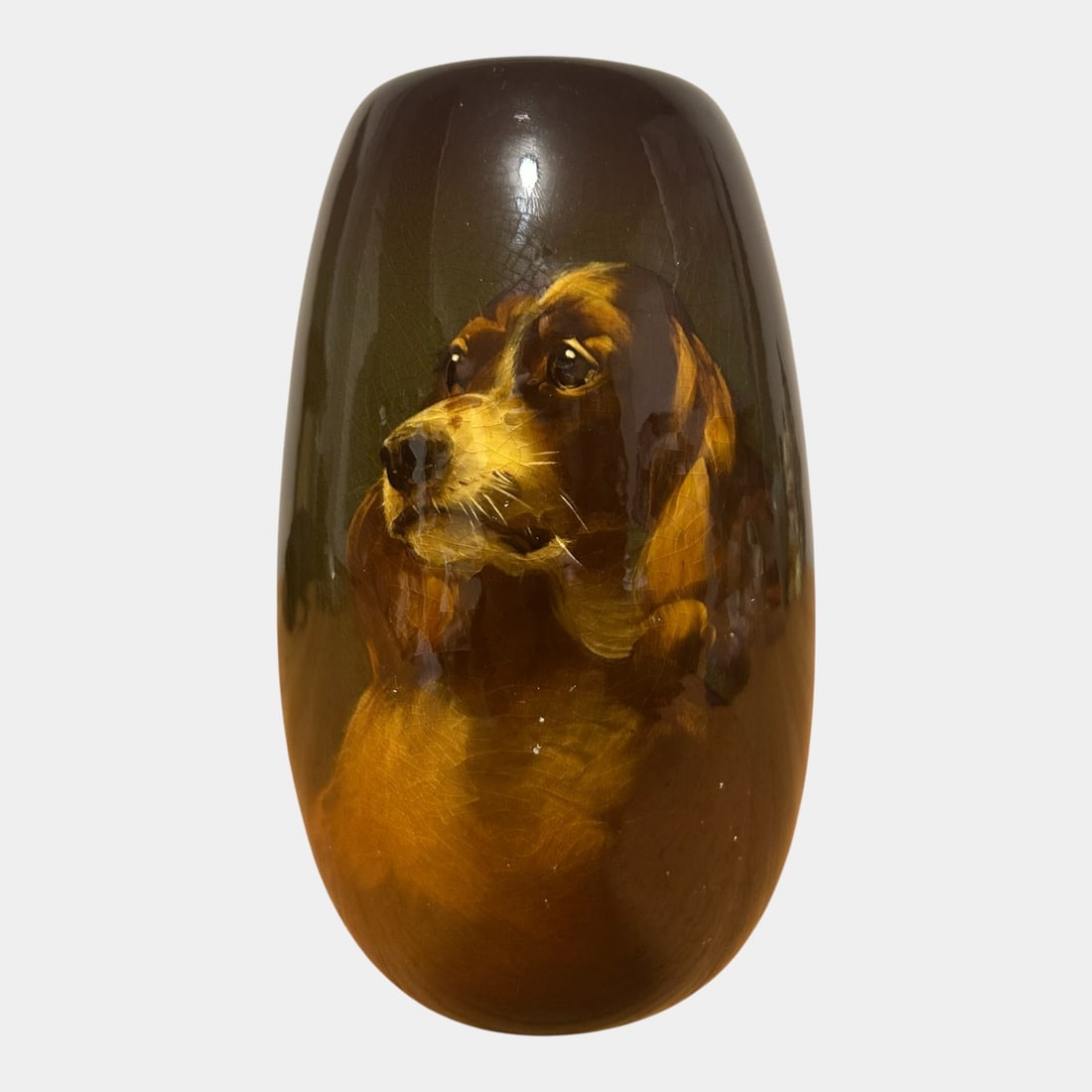 Roseville Rozane 1900s Art Pottery Standard Glaze Dog Portrait Vase Timberlake (1 of 7)