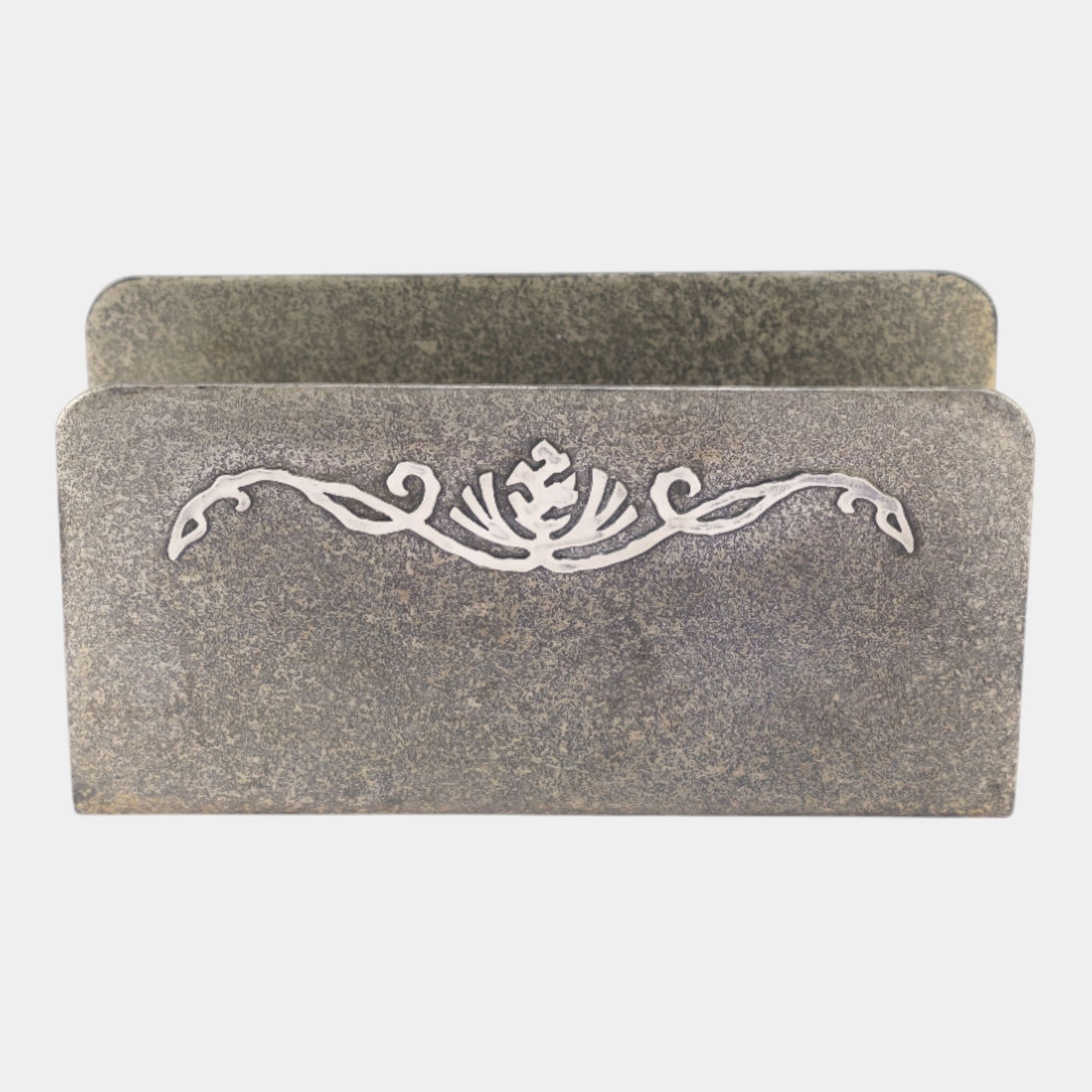 Silver Crest Art Deco Bronze And Silver Overlay Decorative Metal Napkin Holder: Silver Crest Art Deco Bronze And Silver Overlay Decorative Metal Napkin Holder Elegantly understated Silver Crest letter holder crafted in speckled granite, accented with a crisp Art Decoâ€“st