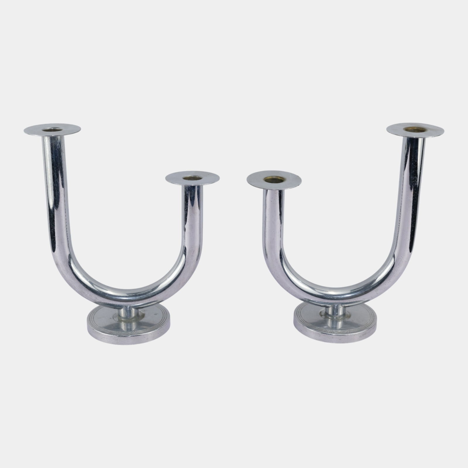 W. Von Nessen For Chase Large Art Deco J Shape Taurex Chrome Candle Holders (1 of 6)
