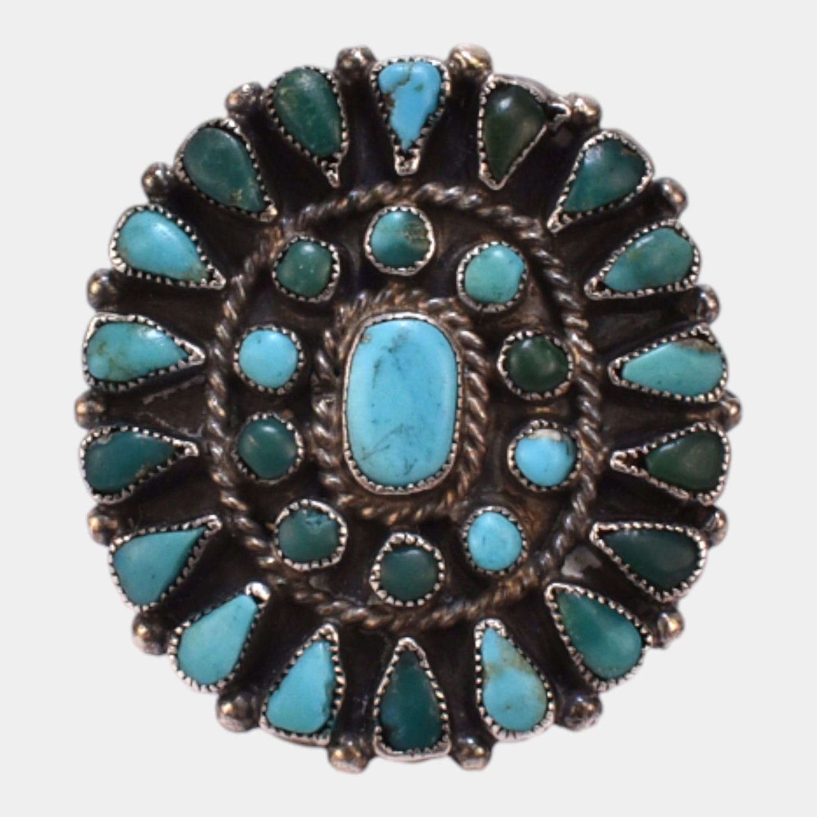 Native American Sterling Silver Turquoise Cluster Petal Ring Size 6.5 (1 of 4)