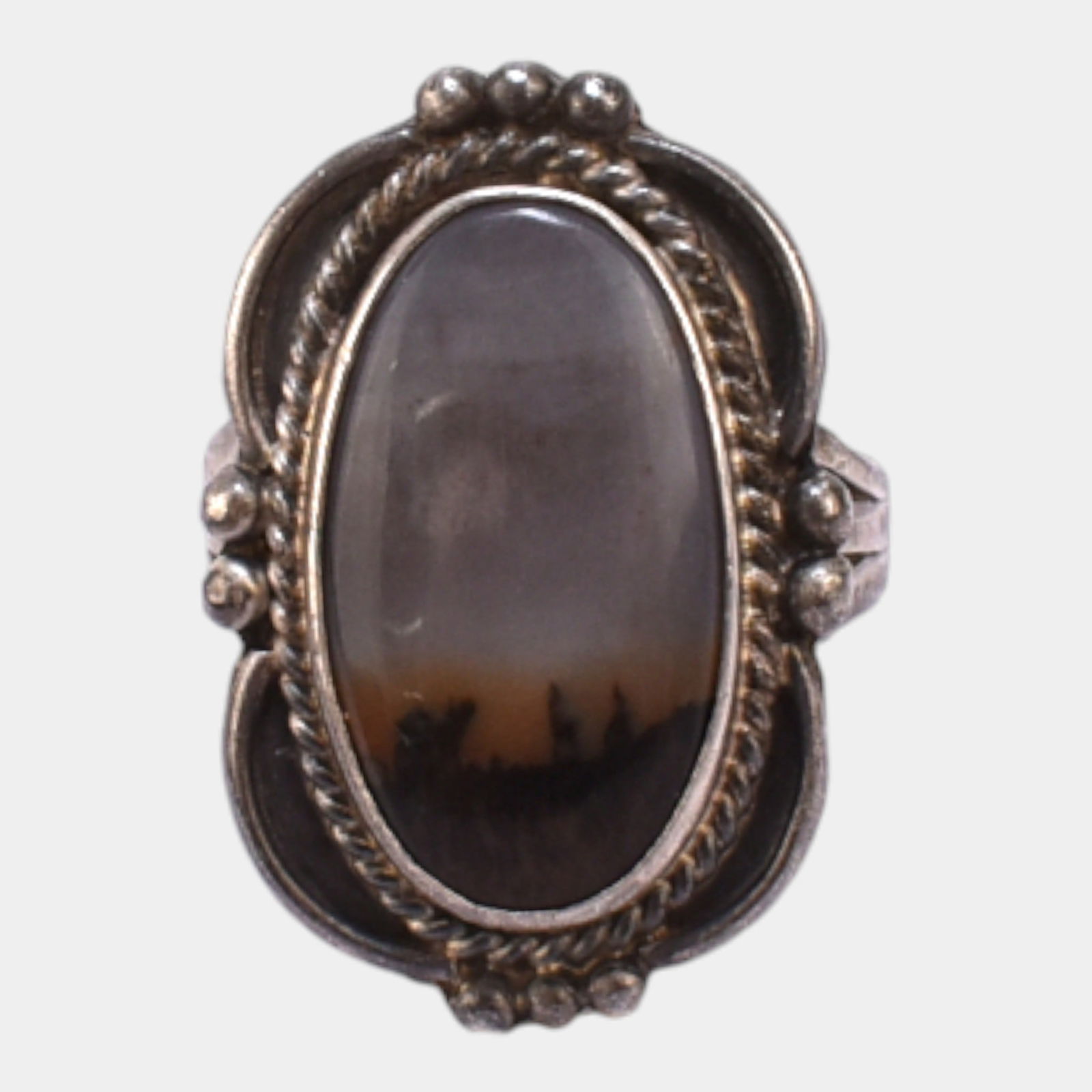 Native American Sterling Silver Colorful Agate Stone Braided Bezel Ring Size 7.5 (1 of 4)