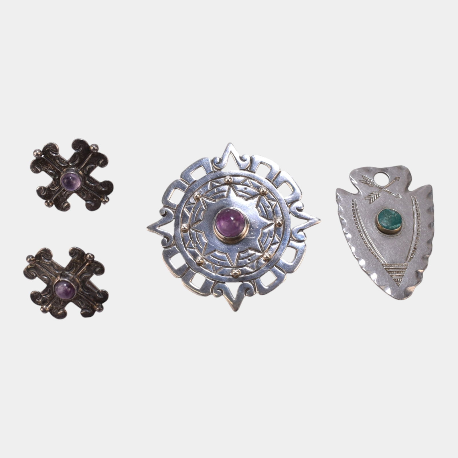 Sterling Silver Amethyst Brooches With Silver-Tone Arrowhead Pendant (1 of 6)