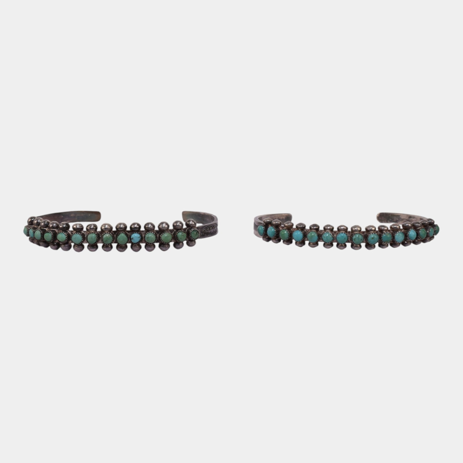 Native American Mid Century Sterling Silver Petit Point Turquoise Cuff Bracelets (1 of 4)