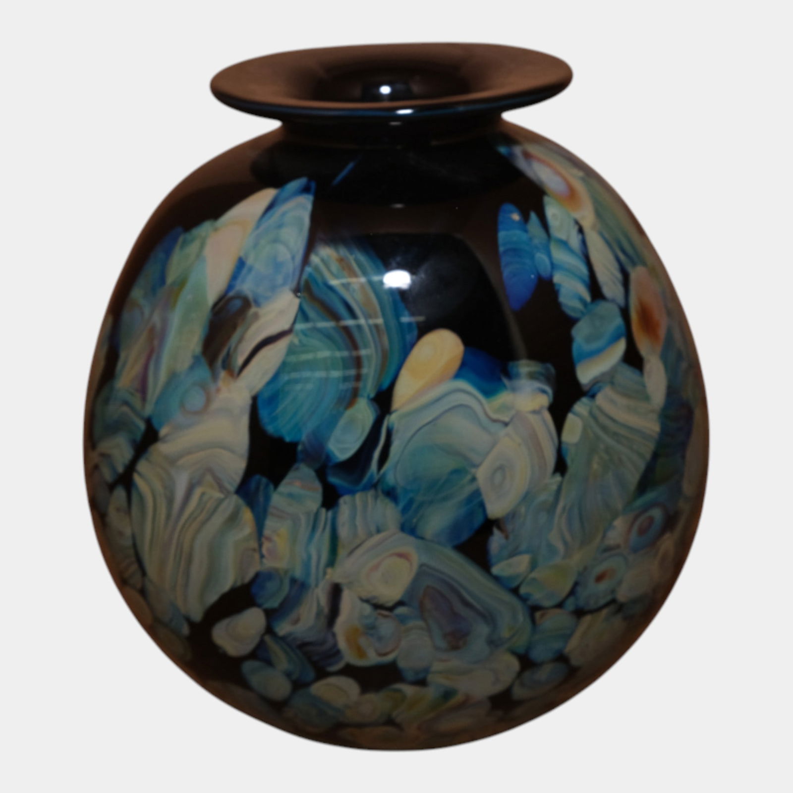Robert Eickholt Studio Art Glass Blue Green Agate Decorated Ovoid Shaped Vase (1 of 6)