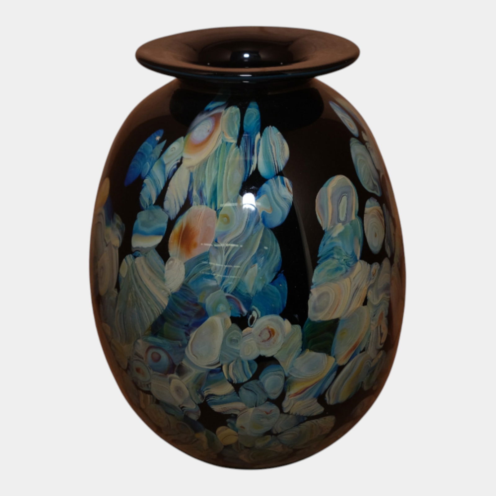 Robert Eickholt Studio Art Glass Blue Green Agate Decorated Ovoid Shaped Vase - 2