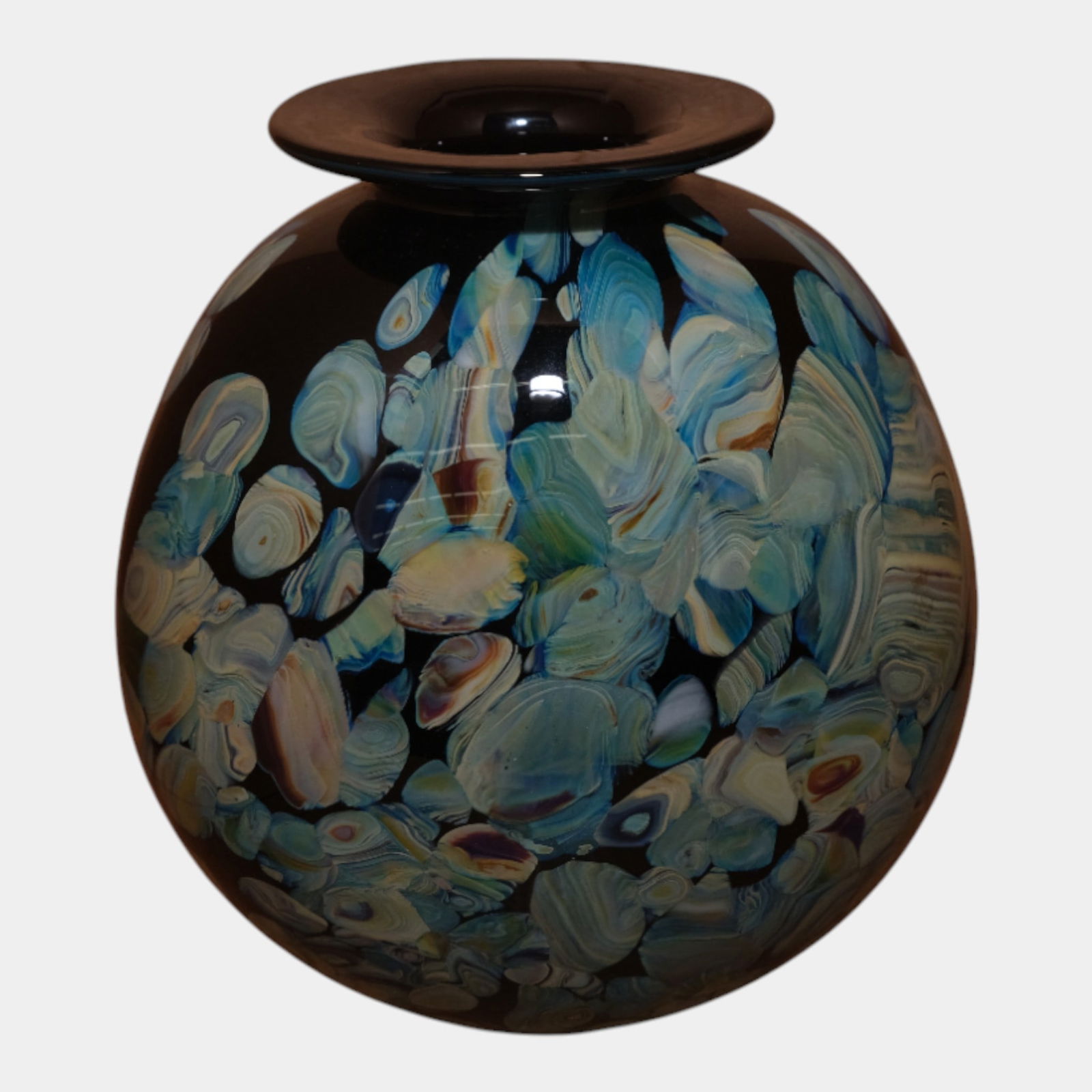 Robert Eickholt Studio Art Glass Blue Green Agate Decorated Ovoid Shaped Vase - 3