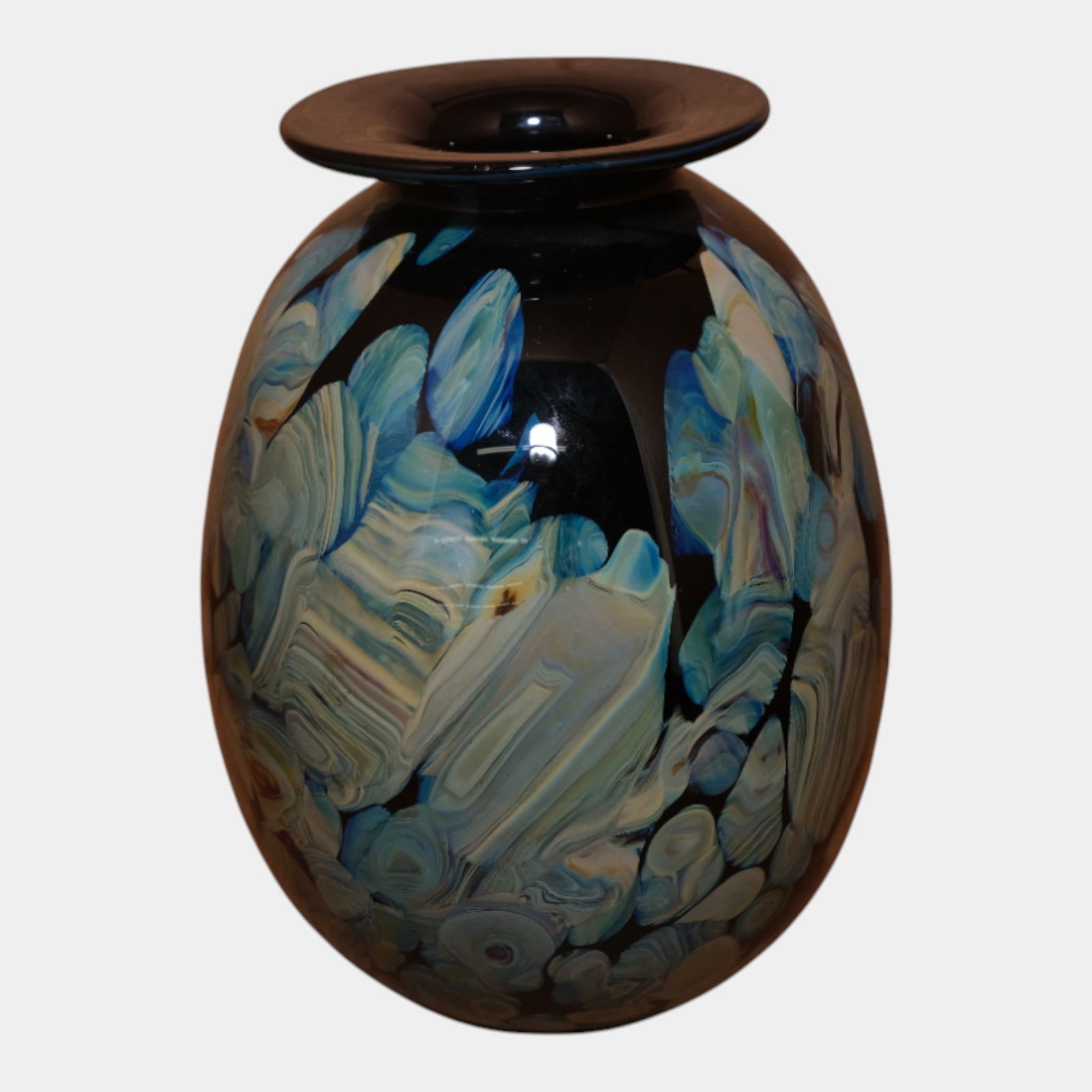 Robert Eickholt Studio Art Glass Blue Green Agate Decorated Ovoid Shaped Vase - 4