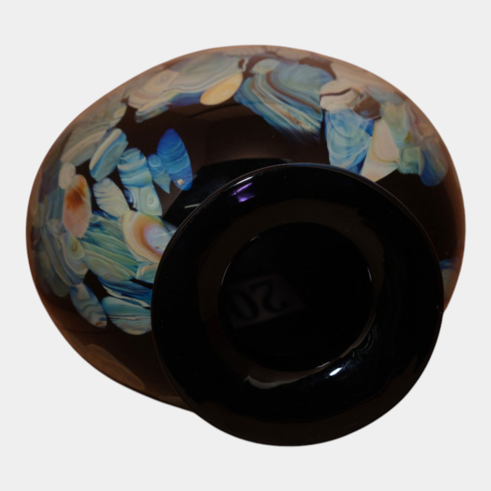 Robert Eickholt Studio Art Glass Blue Green Agate Decorated Ovoid Shaped Vase - 5