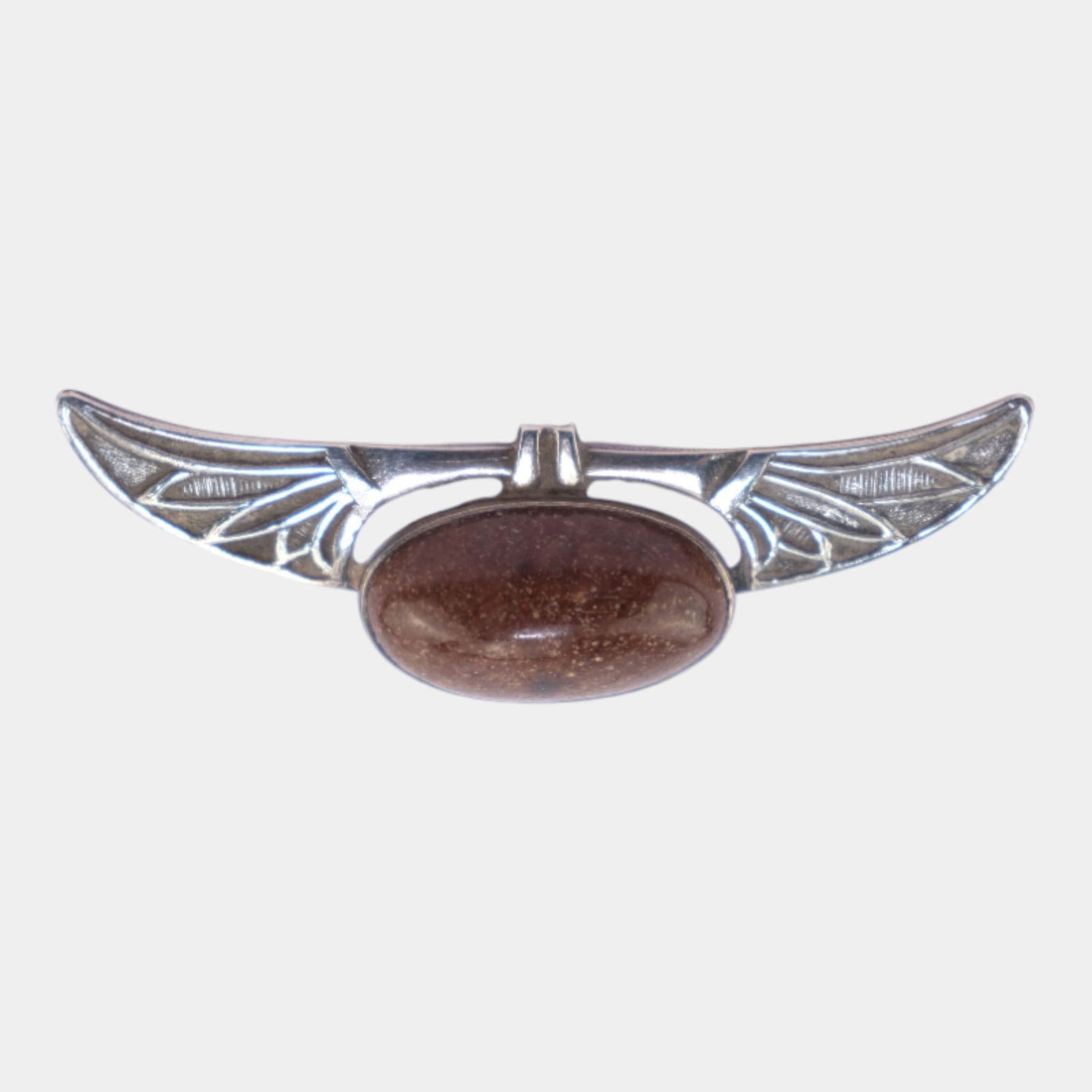 Sterling Silver Early 1900s Egyptian Revival Jasper Stone Winged Scarab Brooch (1 of 4)