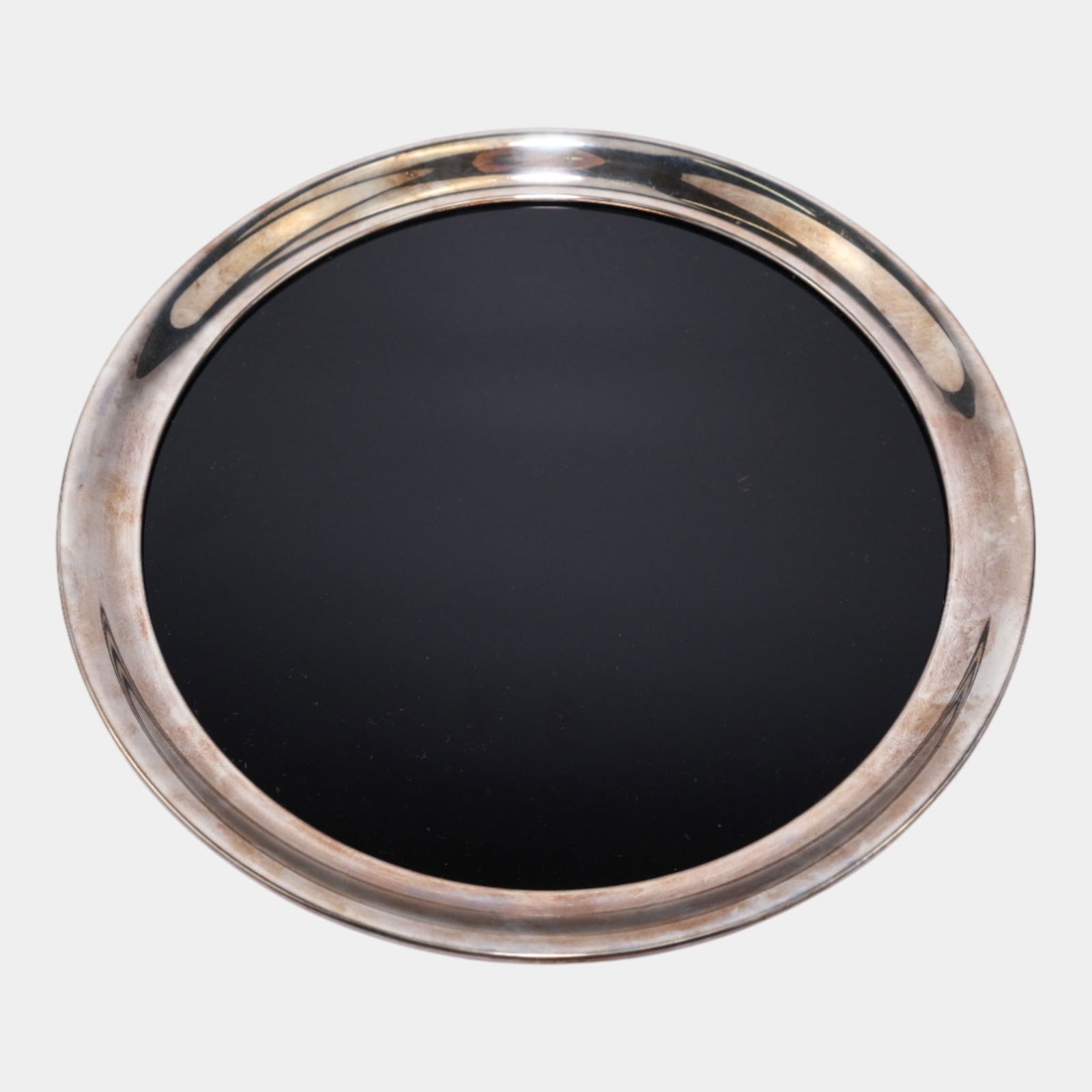 Wallace Silver Co. Art Deco Round Chrome Silver & Black Cocktail Tray (1 of 3)