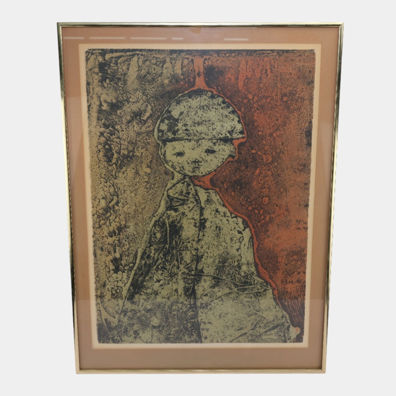 Mirko Basaldelle (Italy, 1910-1969) Framed Lithograph Limited Printing #13/20: Mirko Basaldelle (Italy, 1910-1969) Framed Lithograph Limited Printing #13/20 Powerfully abstract and introspective, this modernist lithograph presents a stylized, helmeted figure rendered in textured
