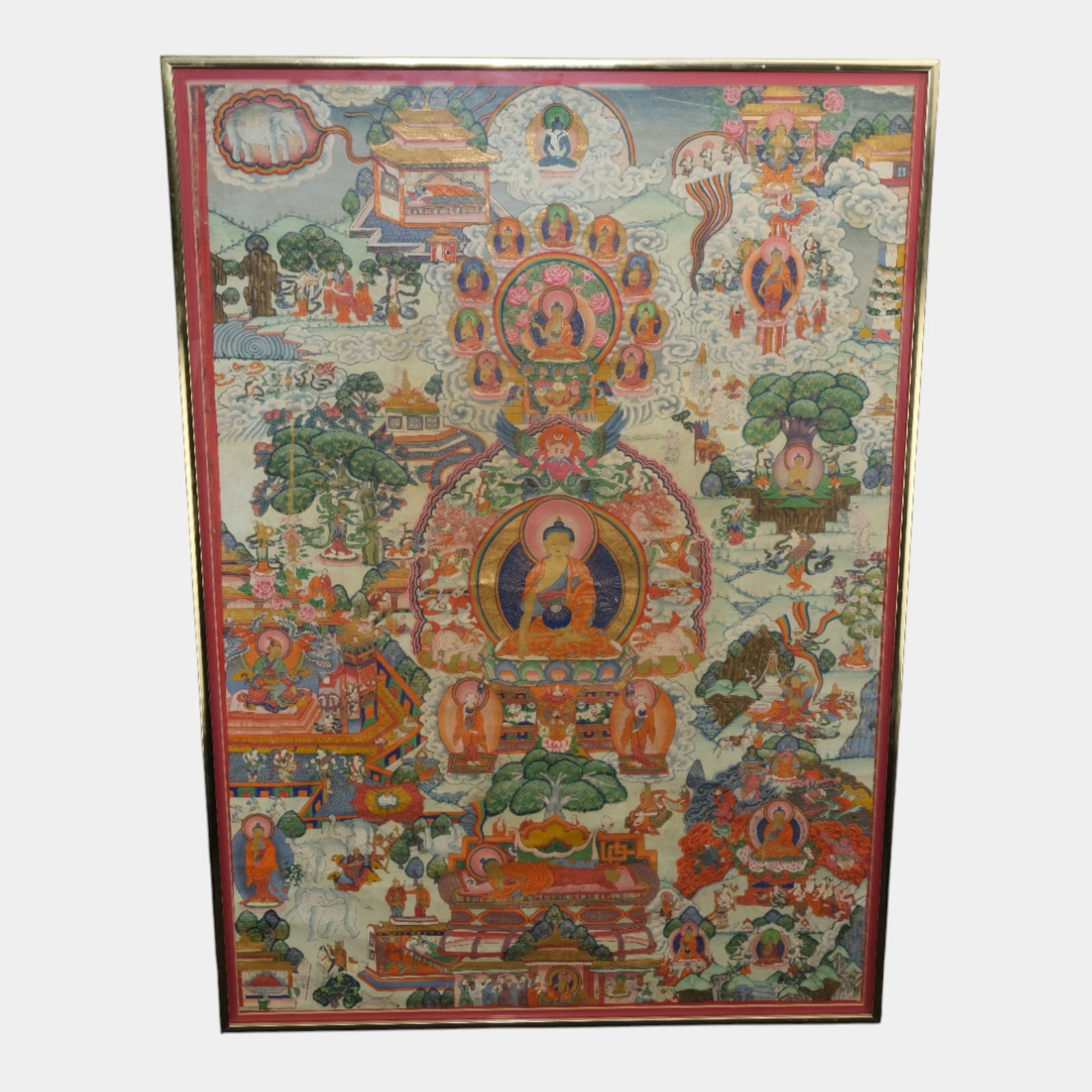 Thangka: The Life Of Shakyamuni Buddha Tibetan Buddhist Framed Art (1 of 5)