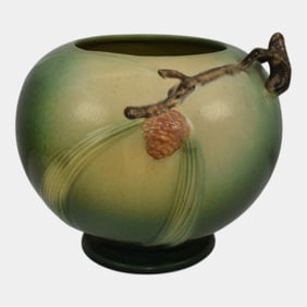 Roseville Pine Cone Green Bowl Vase 261-6