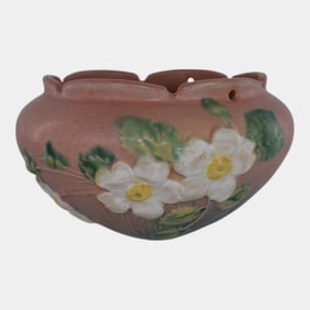 Roseville White Rose Pink 1940 Hanging Basket 463-5