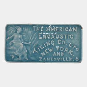 The American Encaustic Tiling Co. Vintage Art Pottery Blue Tile