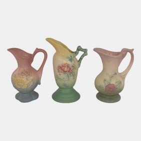 Hull Vintage Art Pottery Pink Ceramic Ewer Pitchers