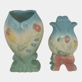 Hull Pottery Blue Bow Knot Vases B-3-6 and B-2-5 1/2 A