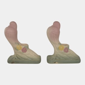 Hull Open Rose Vintage Art Pottery Pink Bird Candle Holders