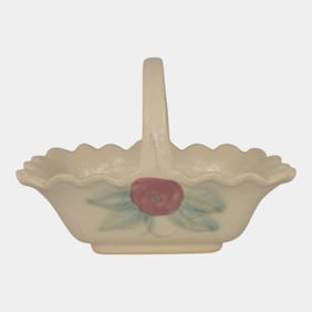 Hull Pottery Open Rose Ivory Ceramic Basket 142-6
