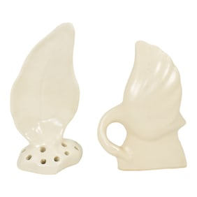 McCoy Vintage Pottery White Ceramic Swan Figurine and Leaf Flower Frog