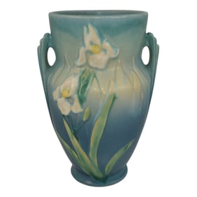 Roseville Iris Blue 1939 Vintage Art Pottery Ceramic Vase 921-8