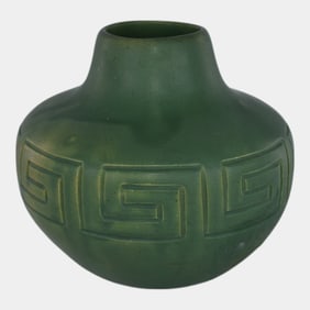 Owens Vintage Arts and Crafts Pottery Matte Green Vase