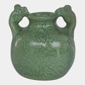 Haeger 1920s Arts and Crafts Pottery Green Handled Vase
