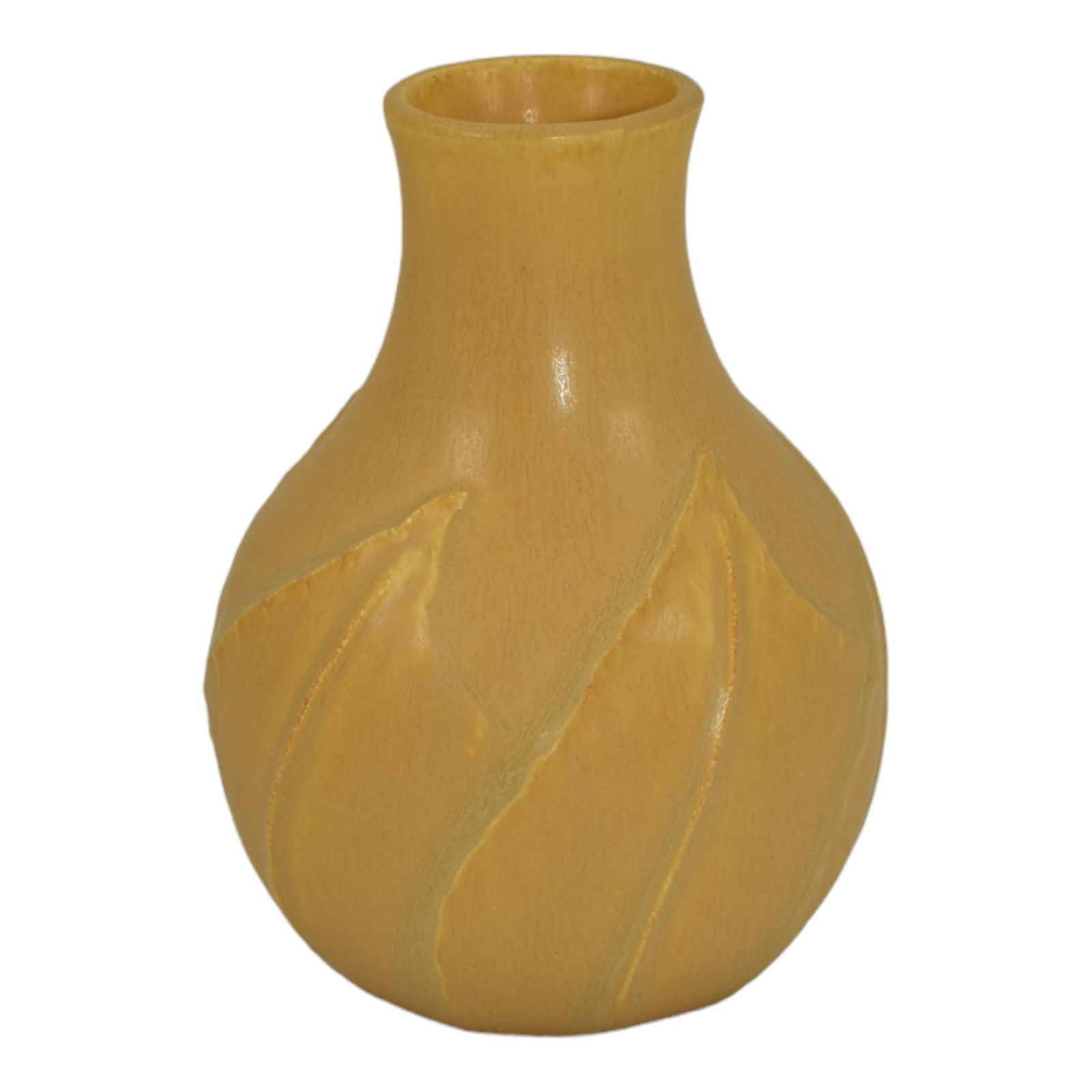 Ephraim Faience 2005 Hand Made Pottery Yellow Swirling Leaves Vase 465 (1 of 6)