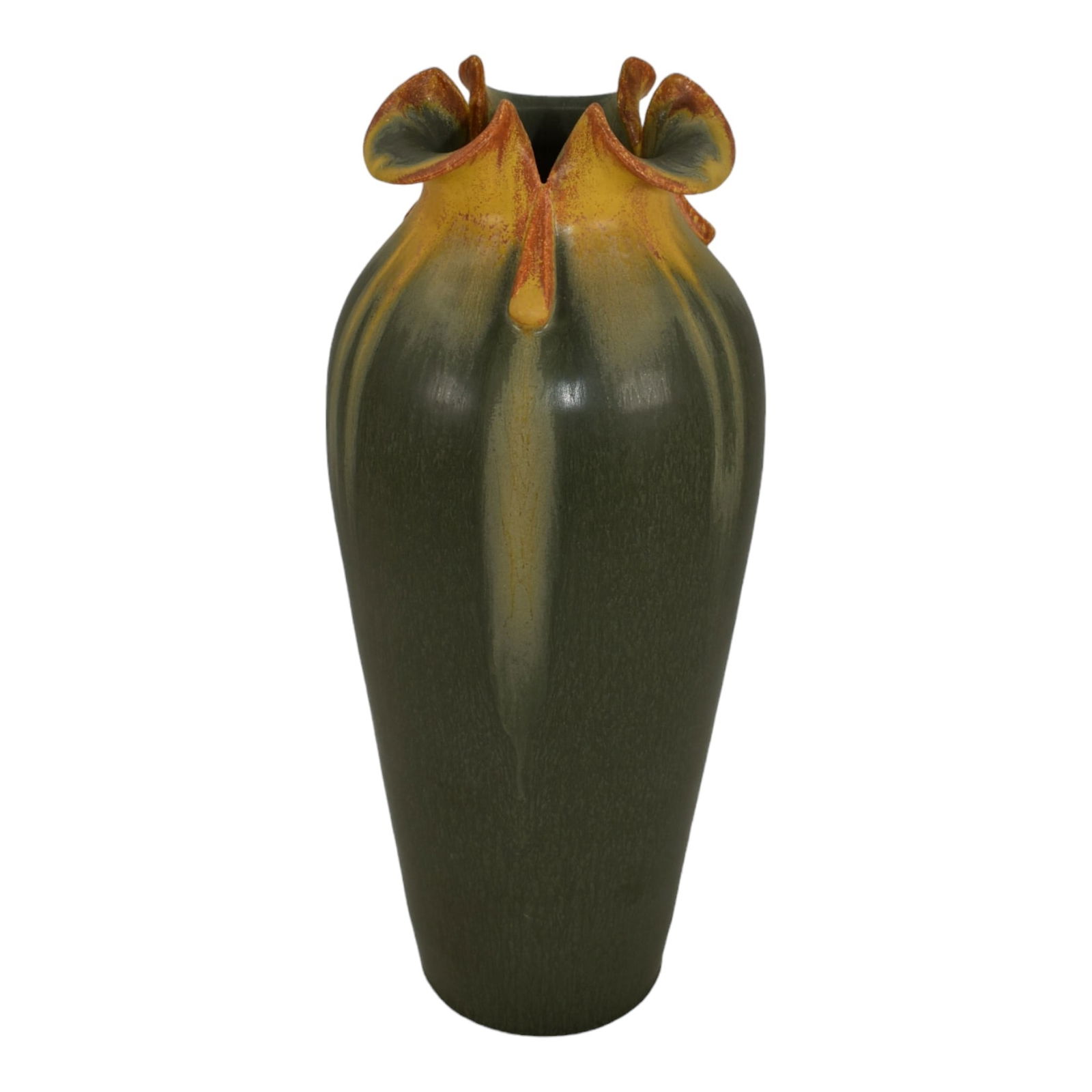 Ephraim Faience 2007 Hand Made Pottery Matte Green Wild Morning Glory Vase 409 (1 of 6)